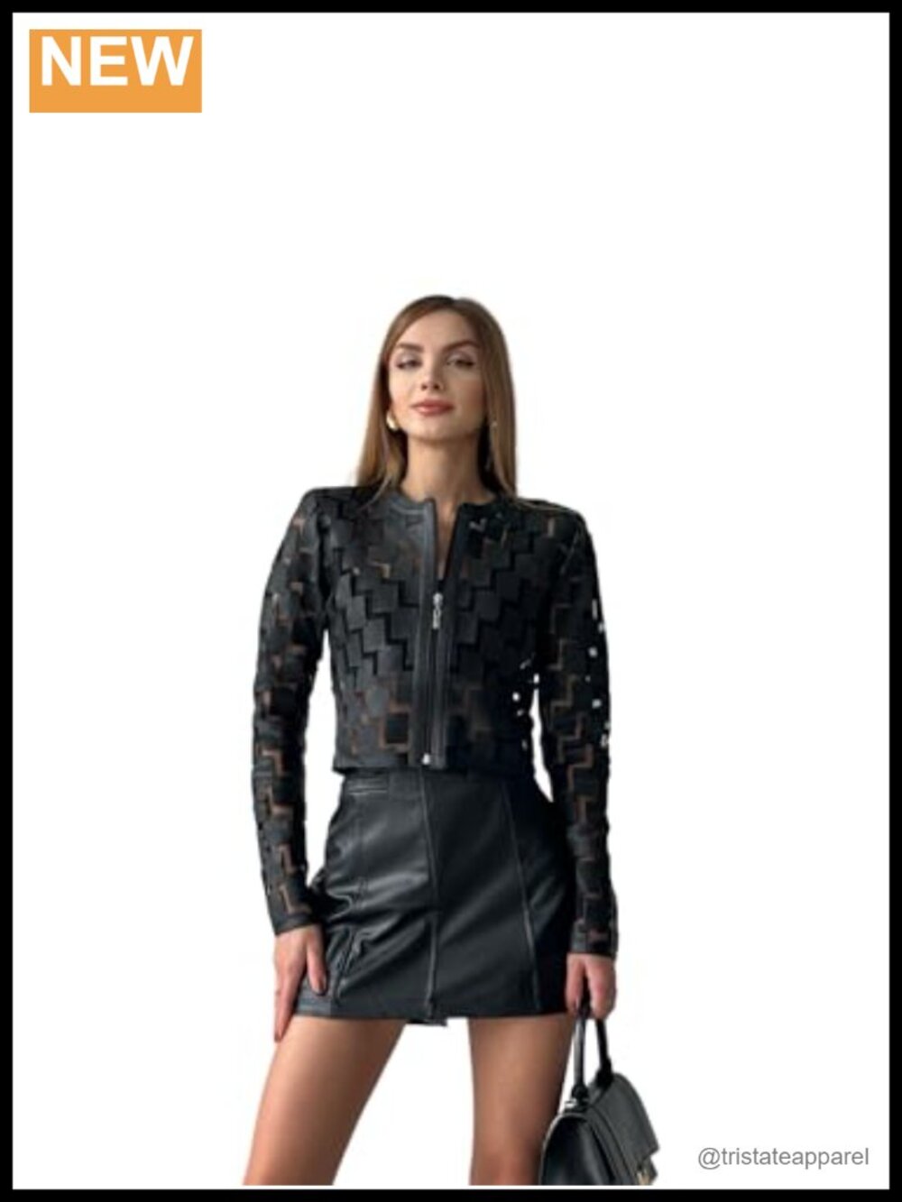 Genuine Lambskin Leather Jacket, Crop Handmade Motorcycle Moto Style, Black